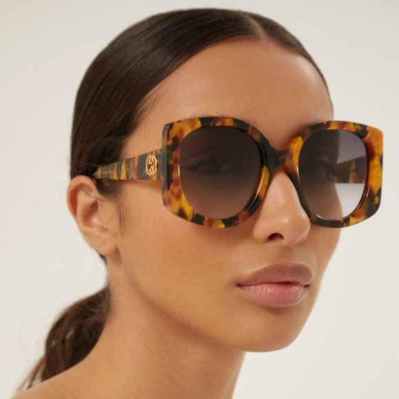 Gucci GG1257S 004 Sunglasses Havana Gradient Blue Butterfly Oversized Women main image 5
